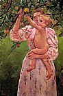 Picking Canvas Paintings - Baby Reaching For An Apple Aka Child Picking Fruit